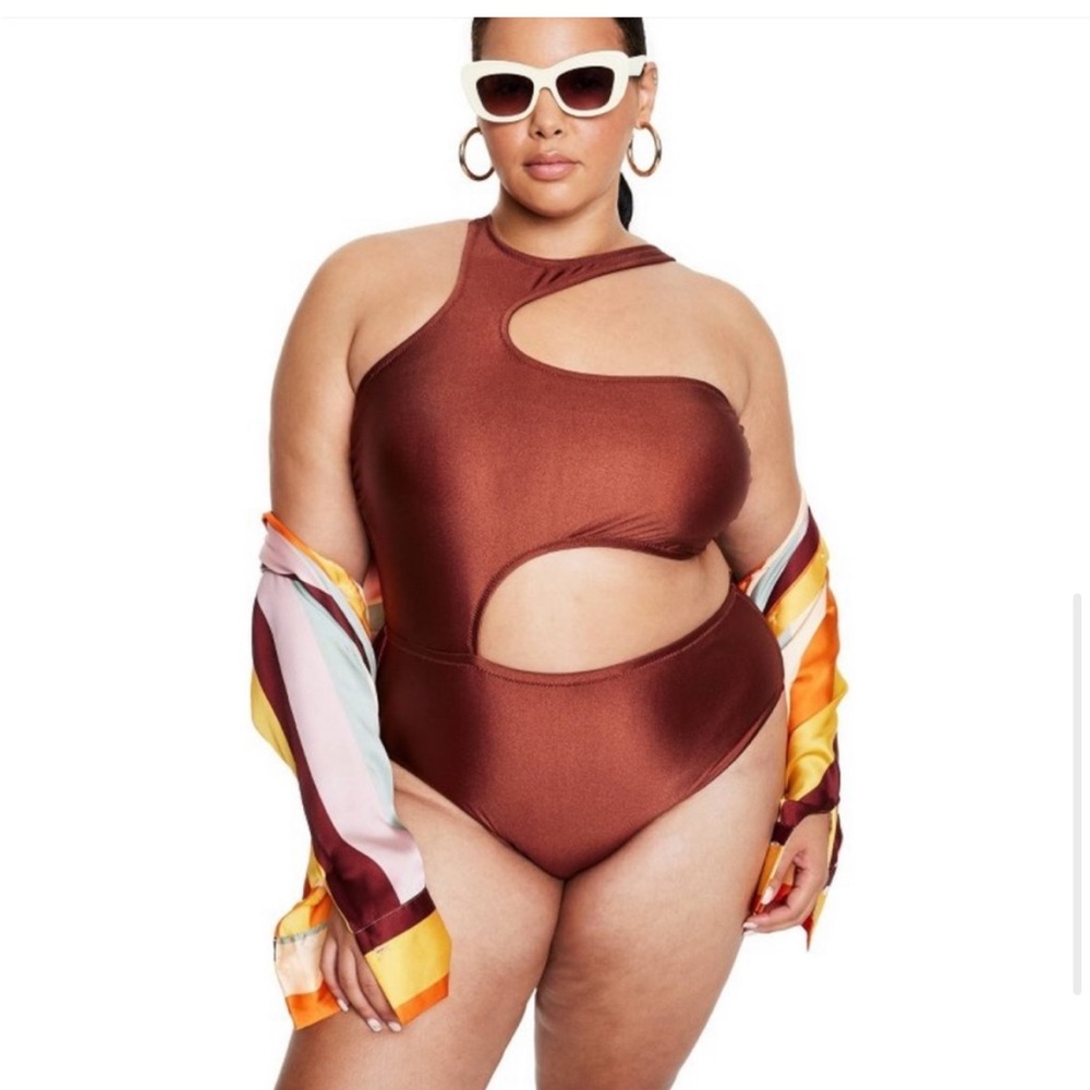 FeNoel x Target  NWT Metallic Brown Cut Out High Leg Cheeky Swimsuit